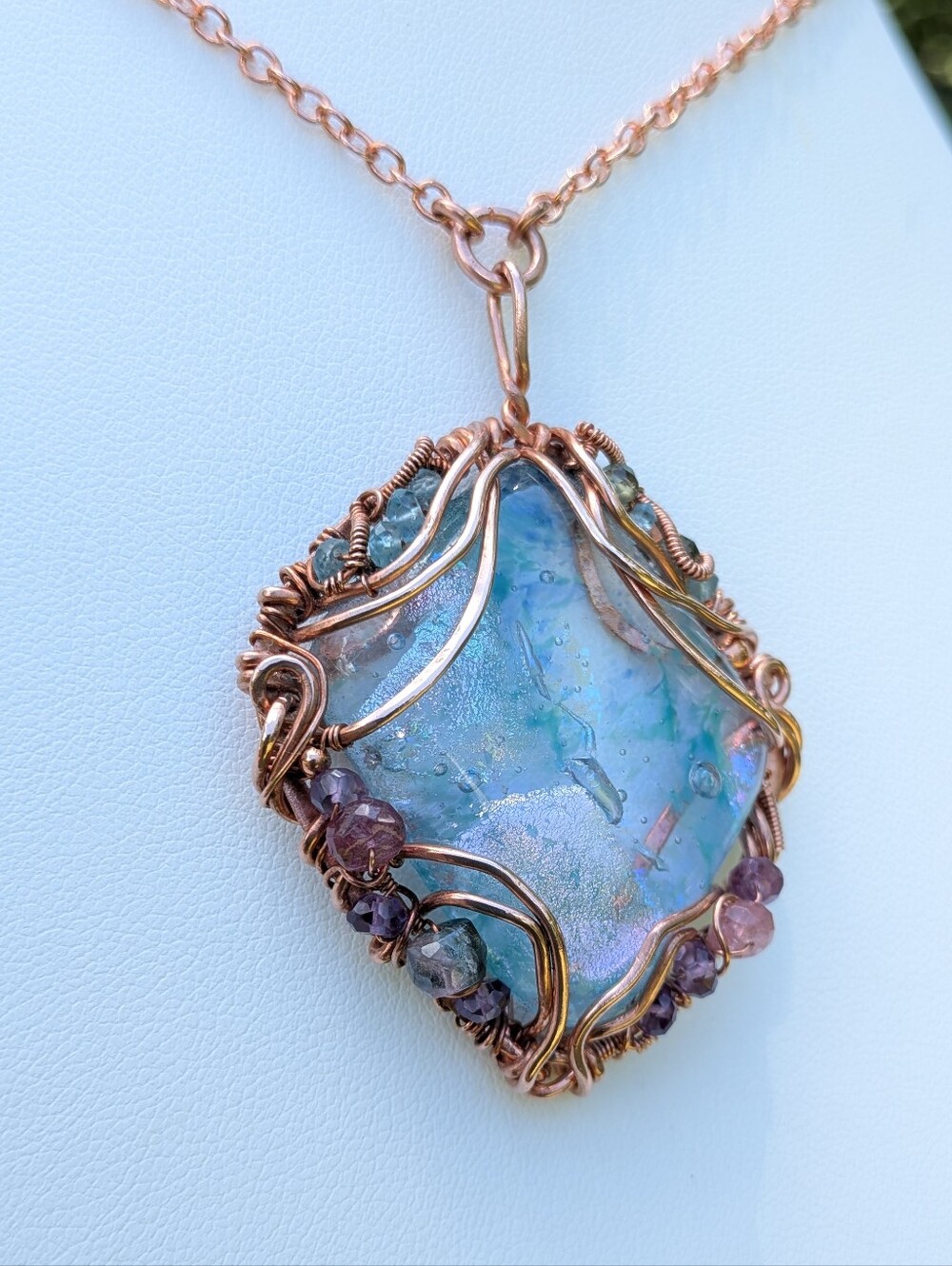 Mermaid Goddess Pendant Artisan Crafted Copper Wire Wrap Design On Copper Chain - Picture 10 of 16